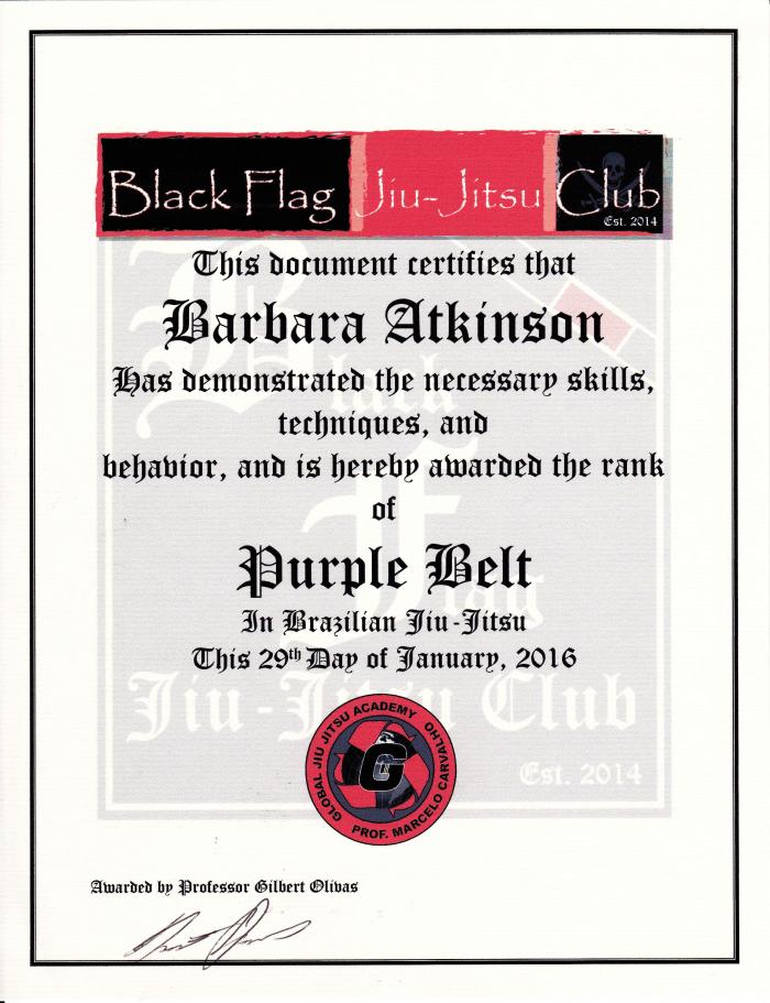 Purple belt · January 29, 2016 · Promoted by Gilbert Olivas