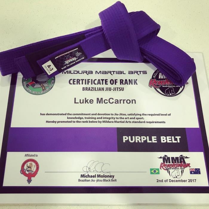 After 5ish years at blue belt I was promoted to purple belt in BJJ 🟣  (story below) : martialarts